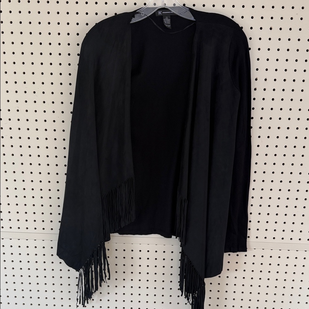 INC International Concepts Black Fringe Sweater